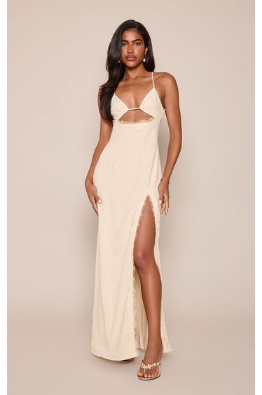 Lemon Lace Trim Woven Strappy Maxi Dress