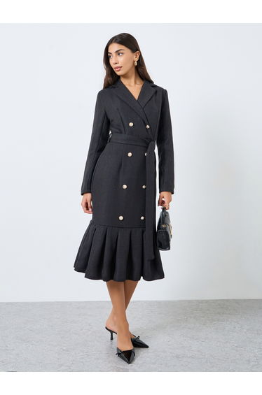Black Mermaid Hem Blazer Midi Dress