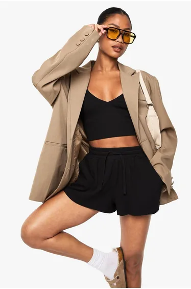 BOOHOO BASICS RIB FLIPPY SHORT - black