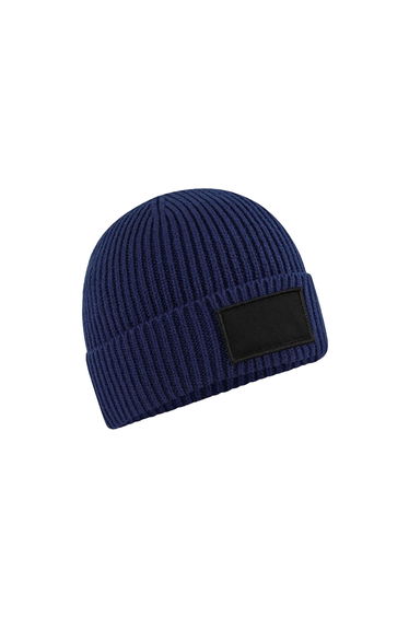 Beechfield Fashion Woven Patch Beanie - Oxford Navy/Black