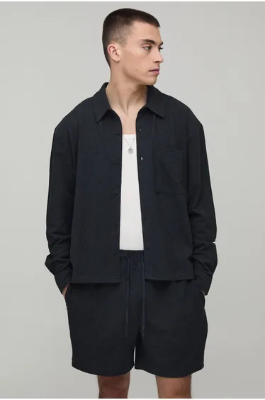 Oversized Boxy Shirt and Relaxed Short Set - charcoal