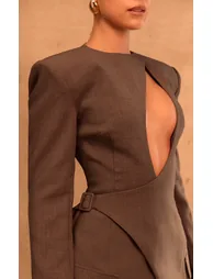 PLT Label Mocha Tailored Asymmetrical Cut Out Blazer Dress - 3