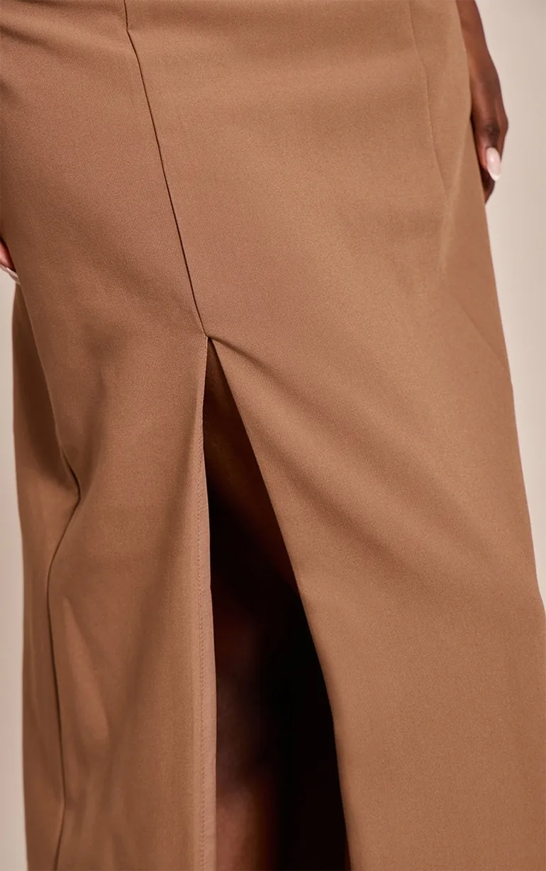 Taupe Tailored Halterneck Sleeveless Maxi Dress - 3