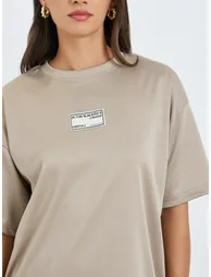 Khaki Oversized T-Shirt with Badge Detail - 3