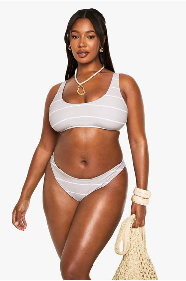 Plus Swimwear Essentials Stripe Bikini Bottoms - stone
