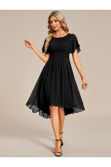 ever EDEN|Flowy Chiffon Round Neckline A-Line Knee Length Wedding Guest Dress