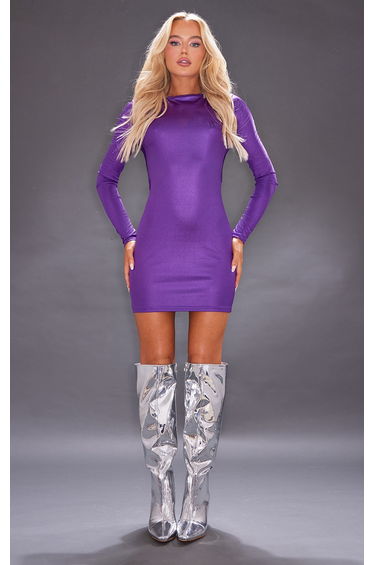 Silver Metallic Knee High Heeled Boots