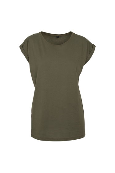 New Morning Studios Womens/Ladies Extended Shoulder Regular T-Shirt - Olive