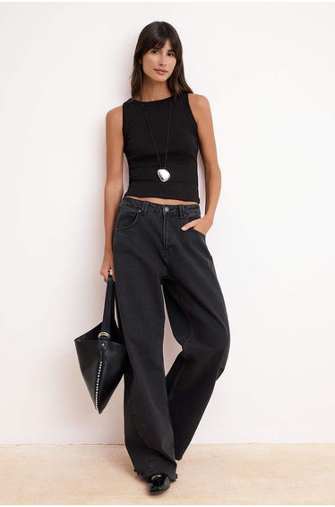 Black Fitted Sleeveless Cotton Ribbed Knitted Undershirt