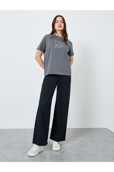 Women Grey Slogan Print T-Shirt