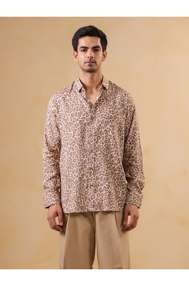 Men Relaxed Animal Print Cotton Shirt