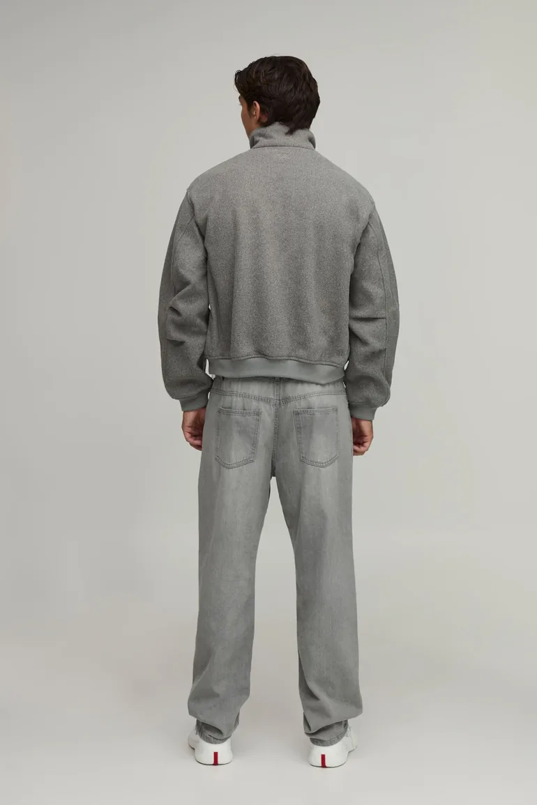 Regular Fit Funnel Neck Melton Bomber Jacket - grey - 1