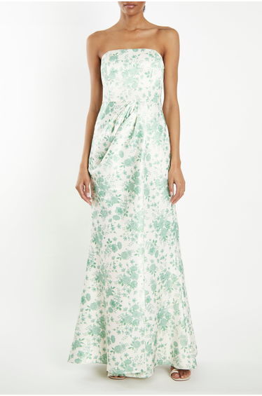 Mia Ivory-Sage-Rose Strapless Corset Wrap-Front Maxi-Dress
