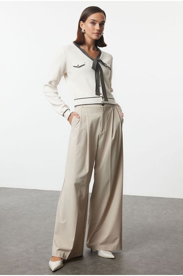 Anthracite Ribbon Detailed Knitwear Cardigan