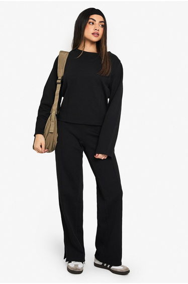 Cinched Waist Interlock Sweatshirt - black