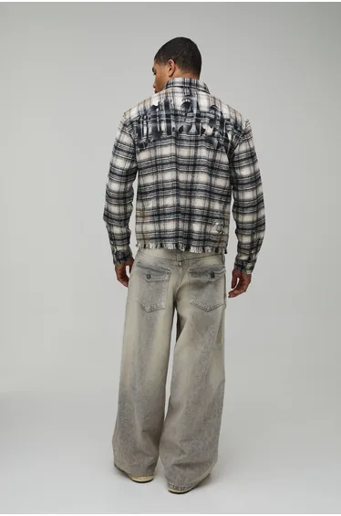 Oversized Boxy Bleach Wash Applique Distress Shirt - cream