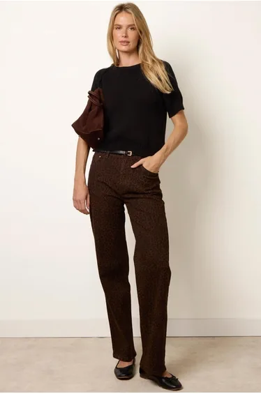 Chocolate Leopard Print Wide Leg Jeans