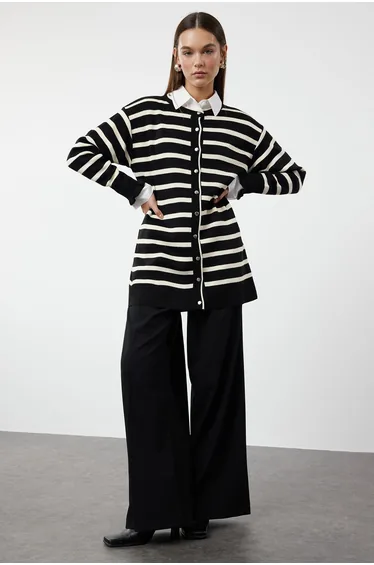Black Stone Knitwear Striped Cardigan