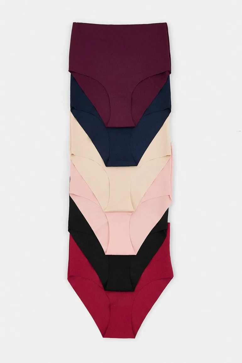 Red-Multicolor 6-Piece Micro Seamless/Traceless Laser Cut High Waist Hipster Knitted Panties
