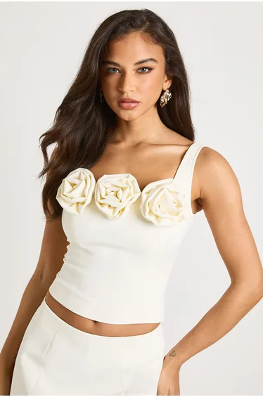 Rosette Trim Corset Top - cream
