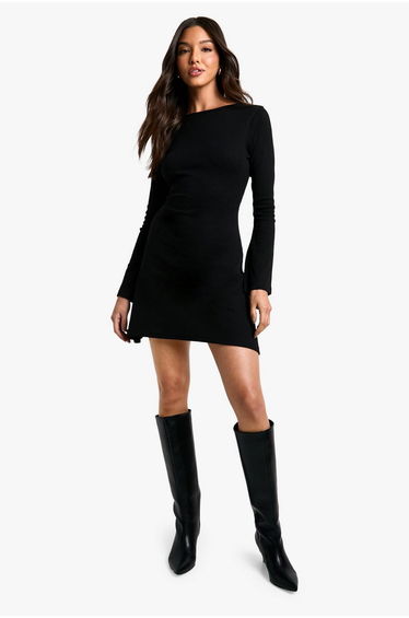 Rib Tie Back Shift Dress - black