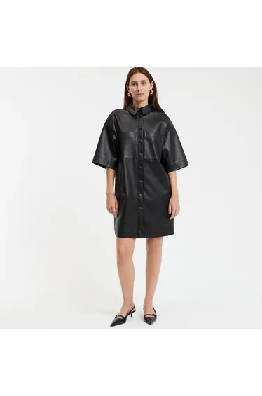 Signatures Sara Mini Dress in Faux Leather and Loose Fit