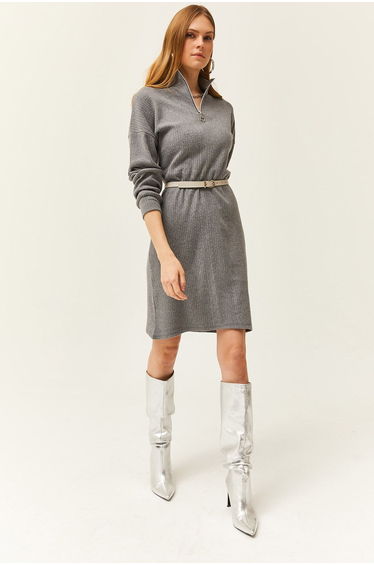 Women's Smoky High Neck Zippered Loose Dress