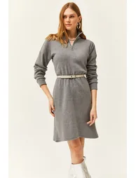 Women's Smoky High Neck Zippered Loose Dress - 2