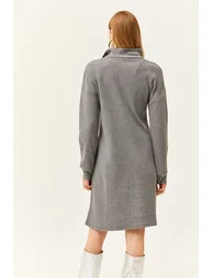 Women's Smoky High Neck Zippered Loose Dress - 4