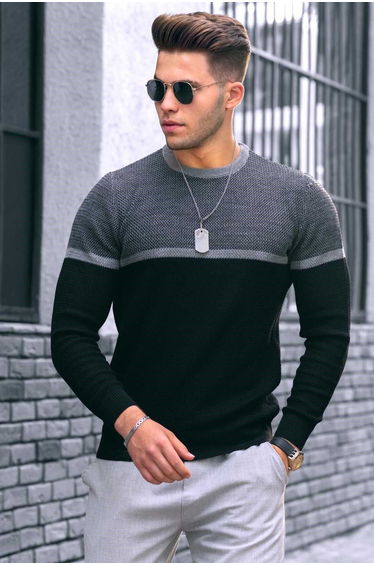 Men's Color Block Regular Fit Sweater 4734 Black