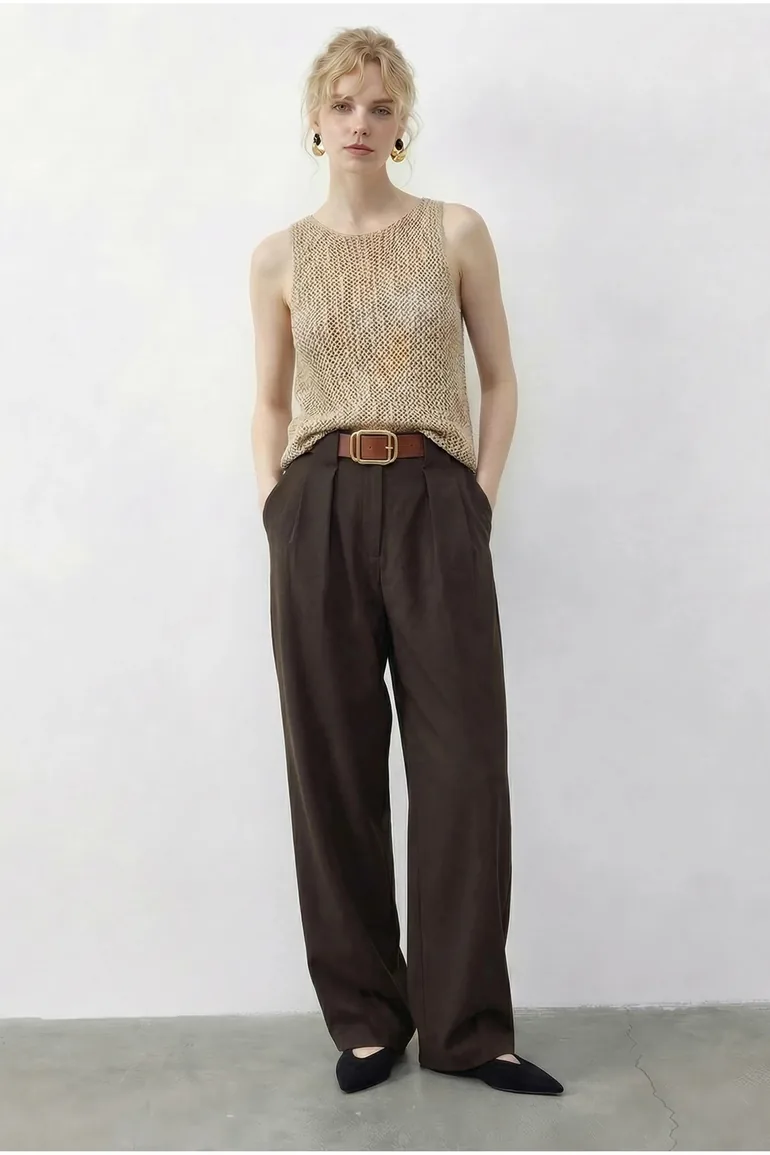 LUCCI High Waist Wide Leg Palazzo Pants with Belt - 2