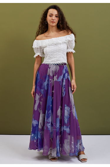 Purple Passion Floral Chiffon Maxi Skirt
