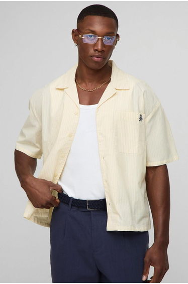 Oversized Boxy Revere Lake Como Embroidered Stripe Shirt