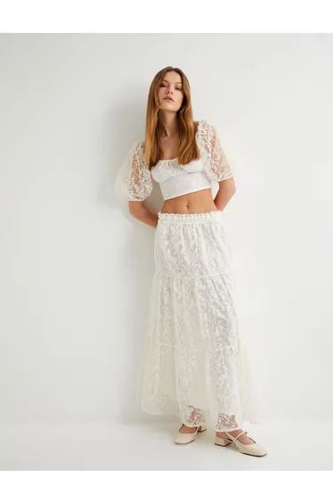 Long Hem Ruched Floral Flywheel Regular Waist