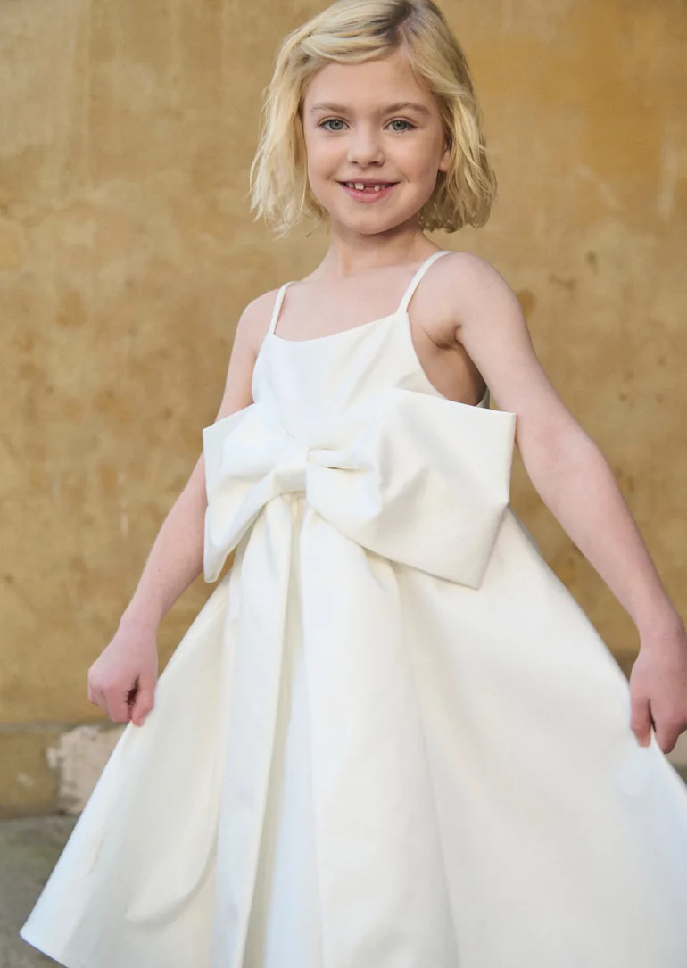 Gabriella Bow Pleat Dress - White - 6