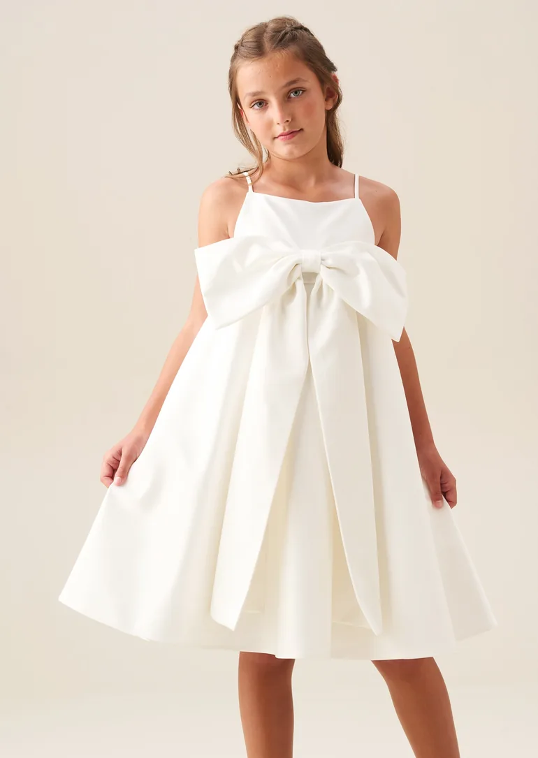 Gabriella Bow Pleat Dress - White