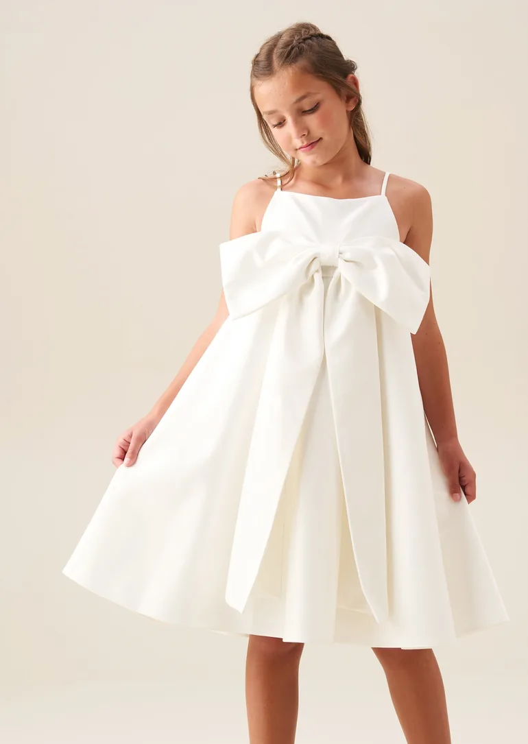 Gabriella Bow Pleat Dress - White - 4