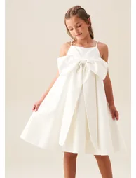 Gabriella Bow Pleat Dress - White - 4