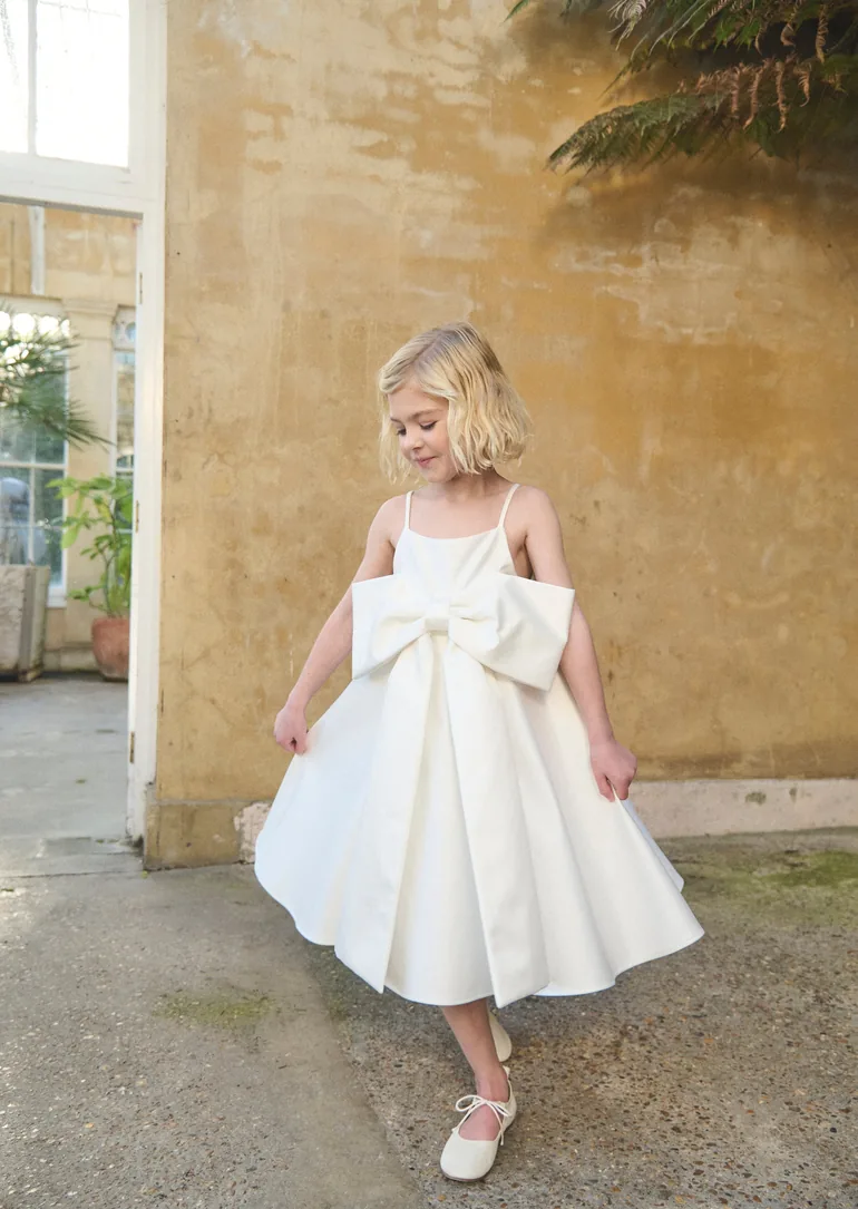 Gabriella Bow Pleat Dress - White - 5