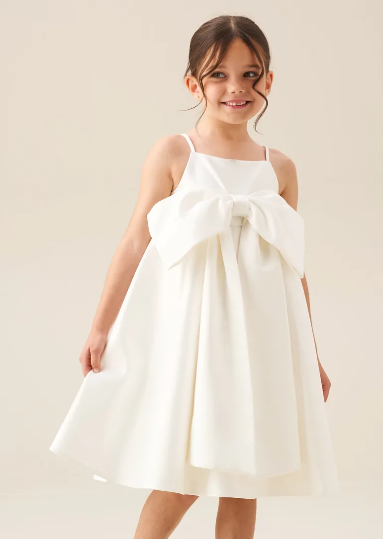 Gabriella Bow Pleat Dress - White - 1