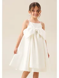 Gabriella Bow Pleat Dress - White - 1