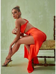 Berenice One Shoulder Cutout Maxi Dress In Orange - 4