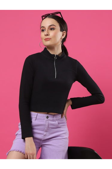 Black Ribbed Long Sleeve Top