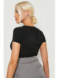 Slinky Basic Short Sleeve Crop Top - black - 1