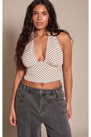 Shape Cream Polka Dot Halterneck Corset Top