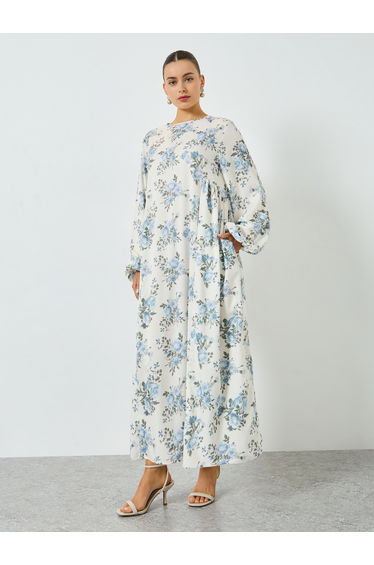 Floral Print Balloon Sleeve A-Line Maxi Dress