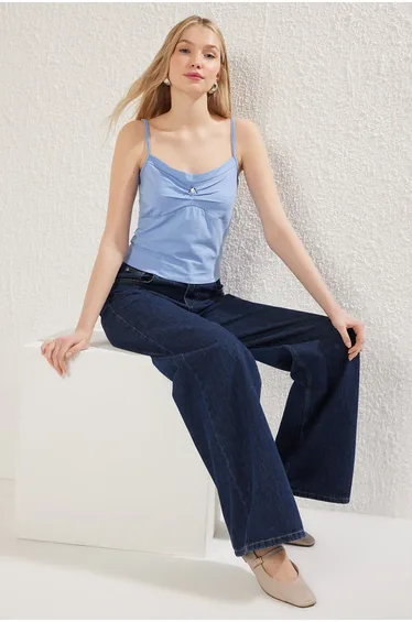 Lilac Gathered Detail Pool Neck Fitted/Body-Sit Knitted Undershirt