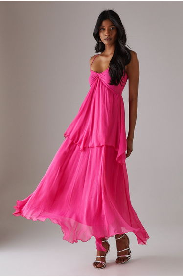Chiffon Asymmetric Double Layer Bandeau Maxi Dress