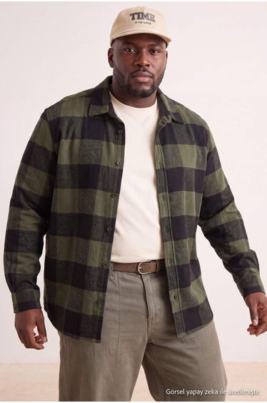 Khaki Regular Men's Plus Size Shirt