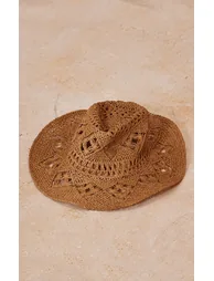 Natural Raffia Cowboy Hat - 1